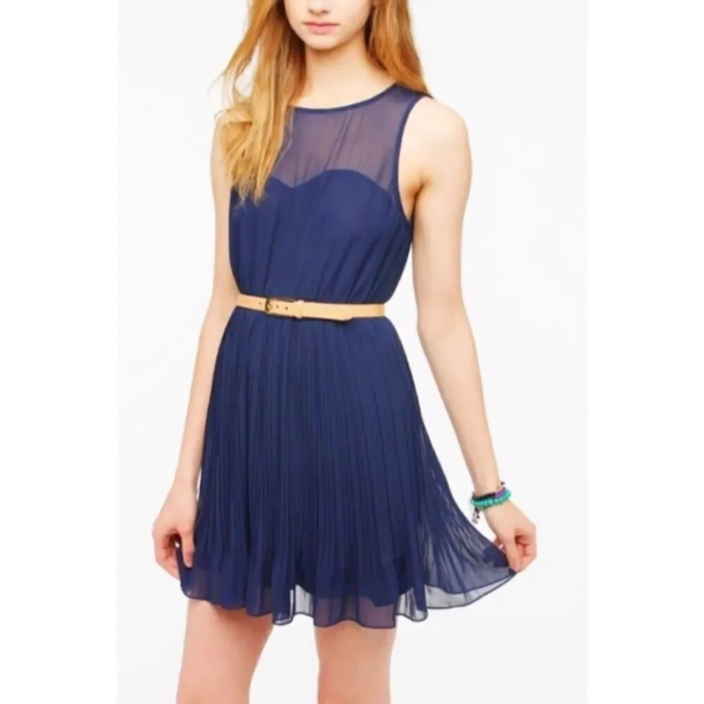 UO pins & needles navy blue pleated dress